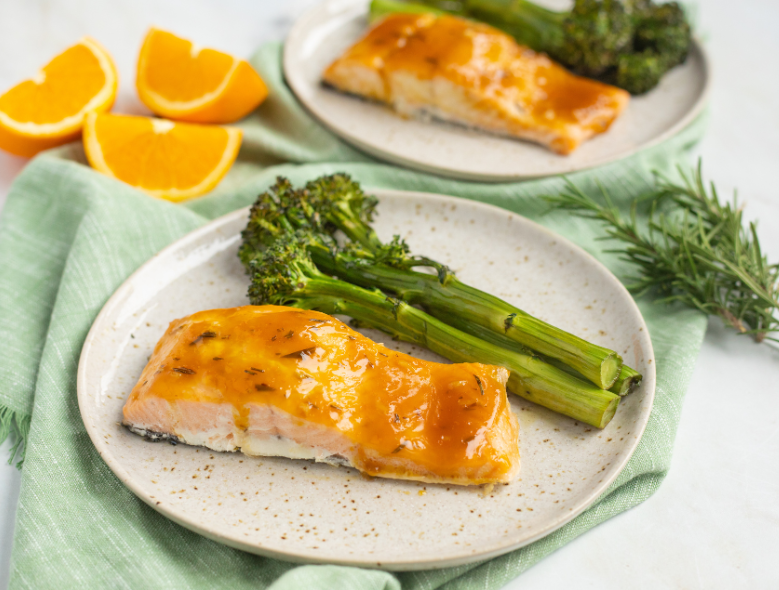 Orange-Rosemary Glazed Salmon with Broccolini