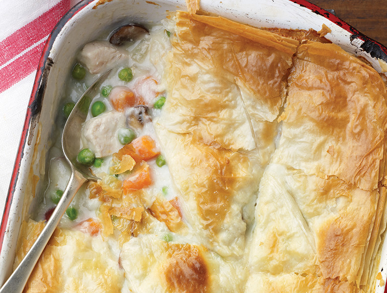 Chicken pot pie with pyhllo dough for people with diabetes 